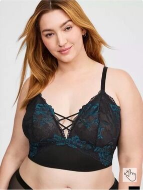 Torrid Unlined Cross Dye Lace Longline Bralette Dark Turqoise 3x